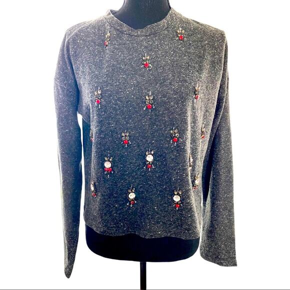 Zara Trafaluc beaded gray long sleeve sweater SZ Medium casual lightweight - Picture 1 of 4